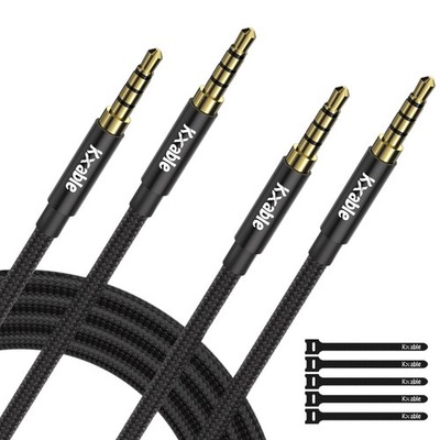 2 Pack 3.5mm Audio Cable, 4-Pole Hi-Fi Stereo TRRS Aux 4FT (2-Pack), Black 