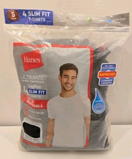 Hanes Ultimate Tagless Slim Fit Moisture Wicking Undershirt Tee S 4 Gray