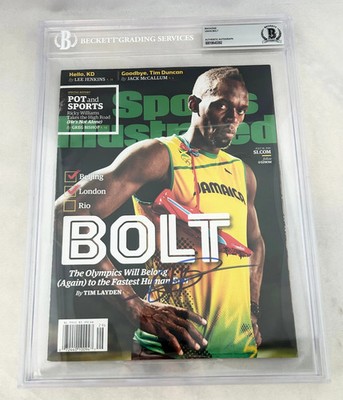 Usain Bolt Signed Sports Illustrated Magazine 2016 Rio Olympics Beckett BAS 5...