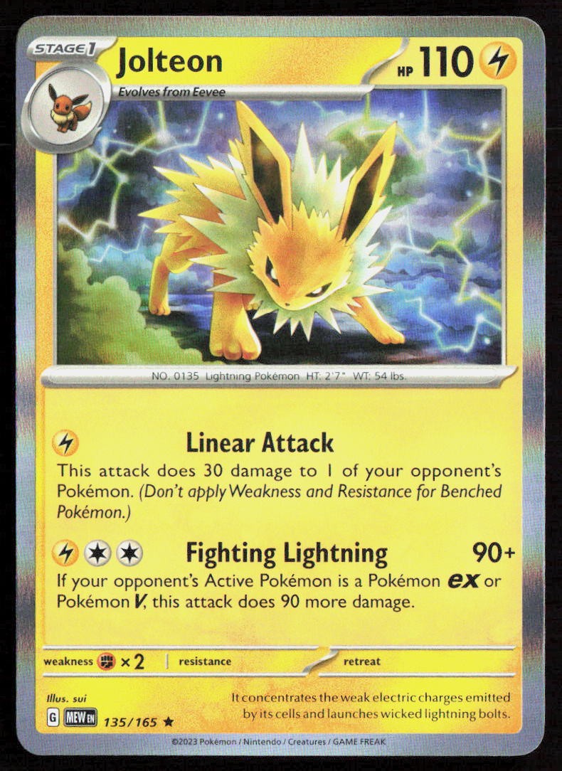 Jolteon 135/165 Holo Rare 151 Pokemon Holo Near Mint