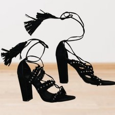 Forever 21 Schwarze Gladiator Riemchensandalen Blockabsatz Damen Größe 7,5 40 