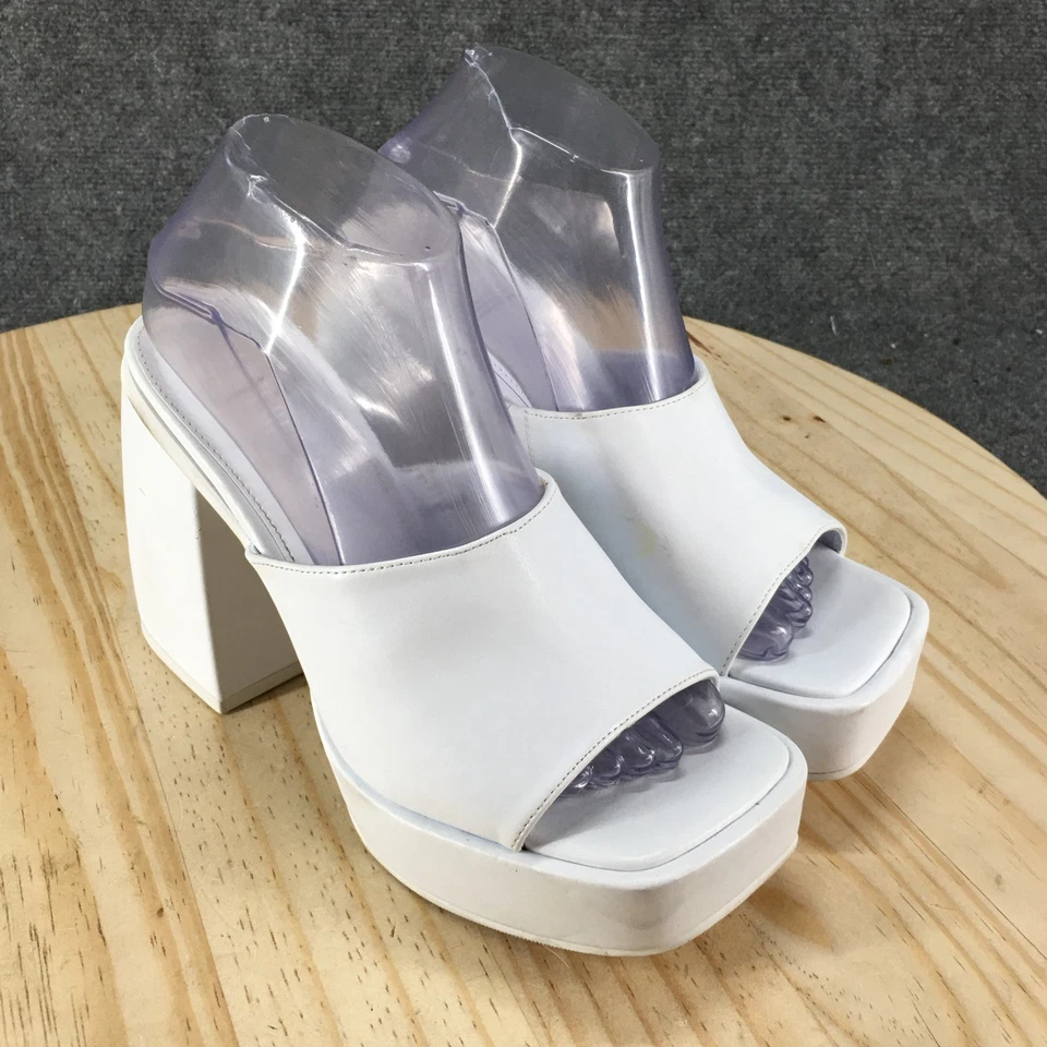 NUEVAS Sandalias Bar III Mujer 8 M Nessap Gruesas Plataforma Deslizable Blanco Imitación Cuero Foto 3 de 4