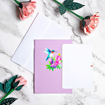 Lupine Hummingbird Pop-Up Card - Hummingbird Pop-Up Greeting Cards - 3D Birth...