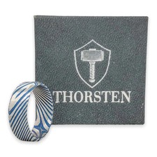 Stainless Steel 8mm Blue Engraved Wood Grain Ring