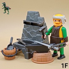 Lot Playmobil figurine forgeron médiéval-forge-enclume-travailleur forgeron