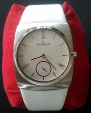 Skagen 511SSLWR Damenuhr, Edelstahl silber, Leder weiß,  Slim Line  *NEU*