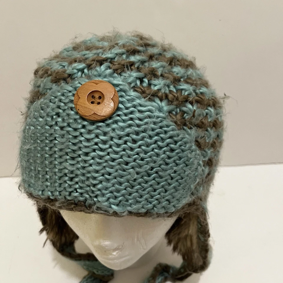 Sombrero de invierno tejido azul acrílico pistilo con correa para la barbilla talla única adulto piel sintética Foto 2 de 4