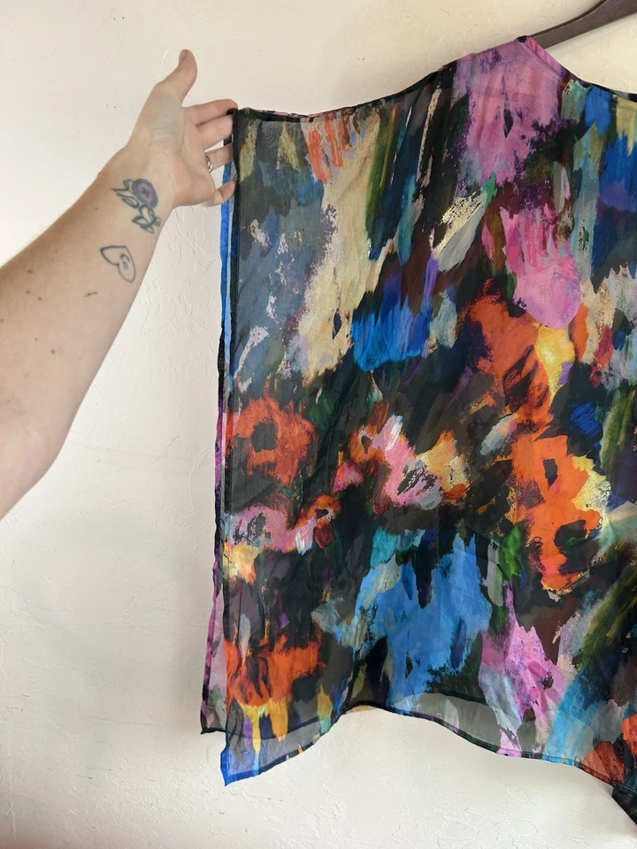 Túnica Bryn Walker Pina Paletta Seda Transparente Top M Gran Tamaño Resort Lagenlook Arte Foto 3 de 4