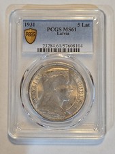 1931 5 Lat PCGS MS61 Latvia Gold Shield Label NFC Holder