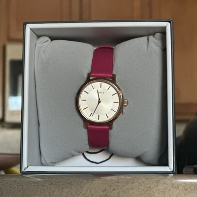 Timex Transcend Women Watch Hot Pink Leather Strap Rose Gold Dial