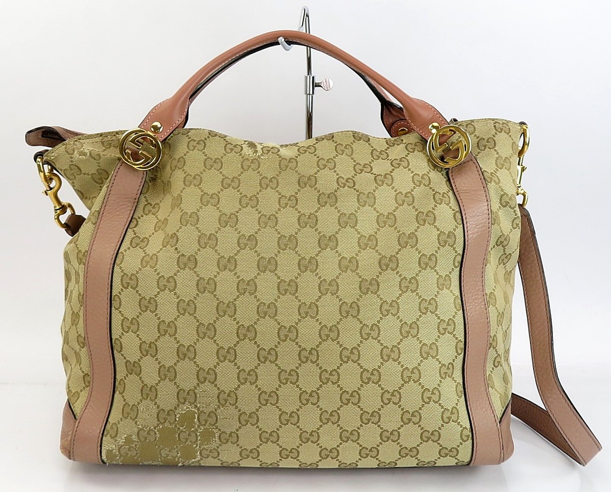 Auth GUCCI Miss GG Brown GG Canvas & Leather 2 Way Shoulder Bag