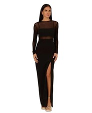Adrianna Papell Black Mesh-Panelled Column Gown Size 2 $240