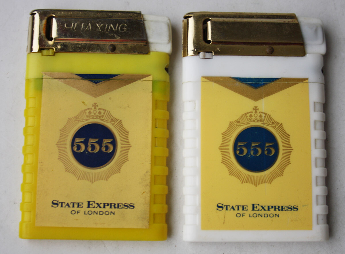 2X RARE VINTAGE 90'S 555 STATE EXPRESS LONDON SLIM GAS LIGHTERS NEW UNUSED  NOS !