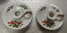 2 1984 Lefton Christmas Candle Holders Collectible Decor 04554 