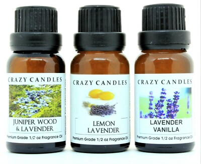 3 Oils Juniper Wood Lavender, Lemon Lavender,  Lavender Vanilla 1/2oz Crazy Cand