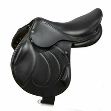 LEATHER SOFTY CURVED ENGLISH CLOSE CONTACT HORSE JUMPING SADDLE,Black Colour