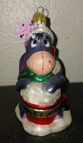 Vintage Glass Ornament Disney Eeyore With Snowflake Bucket