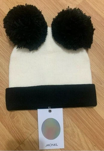 Women Winter Beanie Hat Knitted Double Pom Pom- White