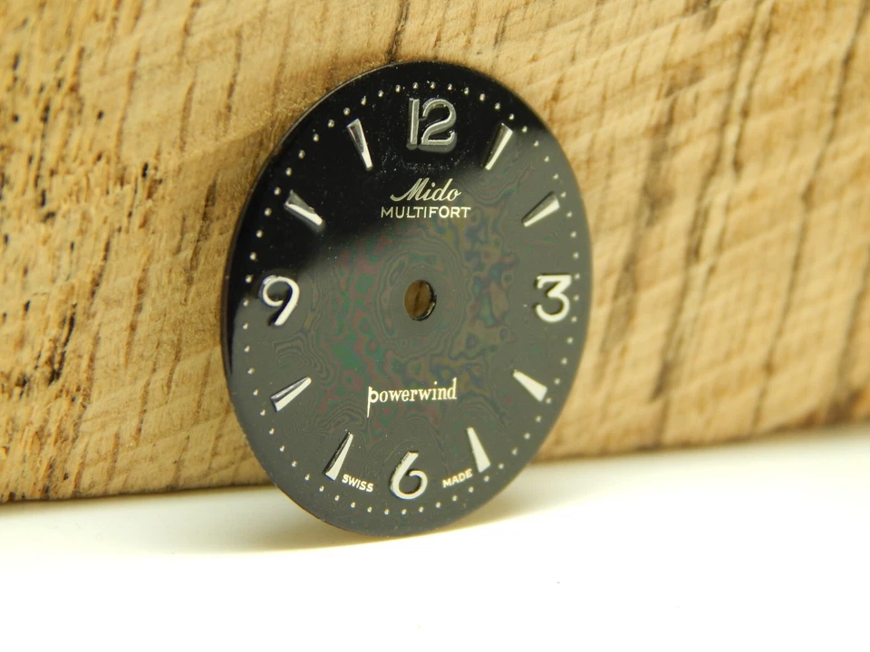Винтажные часы циферблат серебряные стрелки маркеры 23,8 мм Mido Powerwind мультипорт черный - Изображение 2 из 4