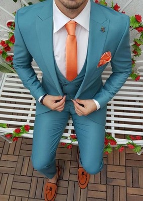 3 piece blue wedding suit