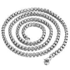 4mm Silver Titanium steel Box Chain Necklace Men Women 18 inch-24 inch