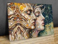 Couple facing each other Klimt style mounted canvas print ready to hang