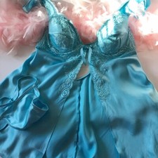 Vintage Blue Lace Set Lingerie Fredericks Of Hollywood Chemise Panty Top M