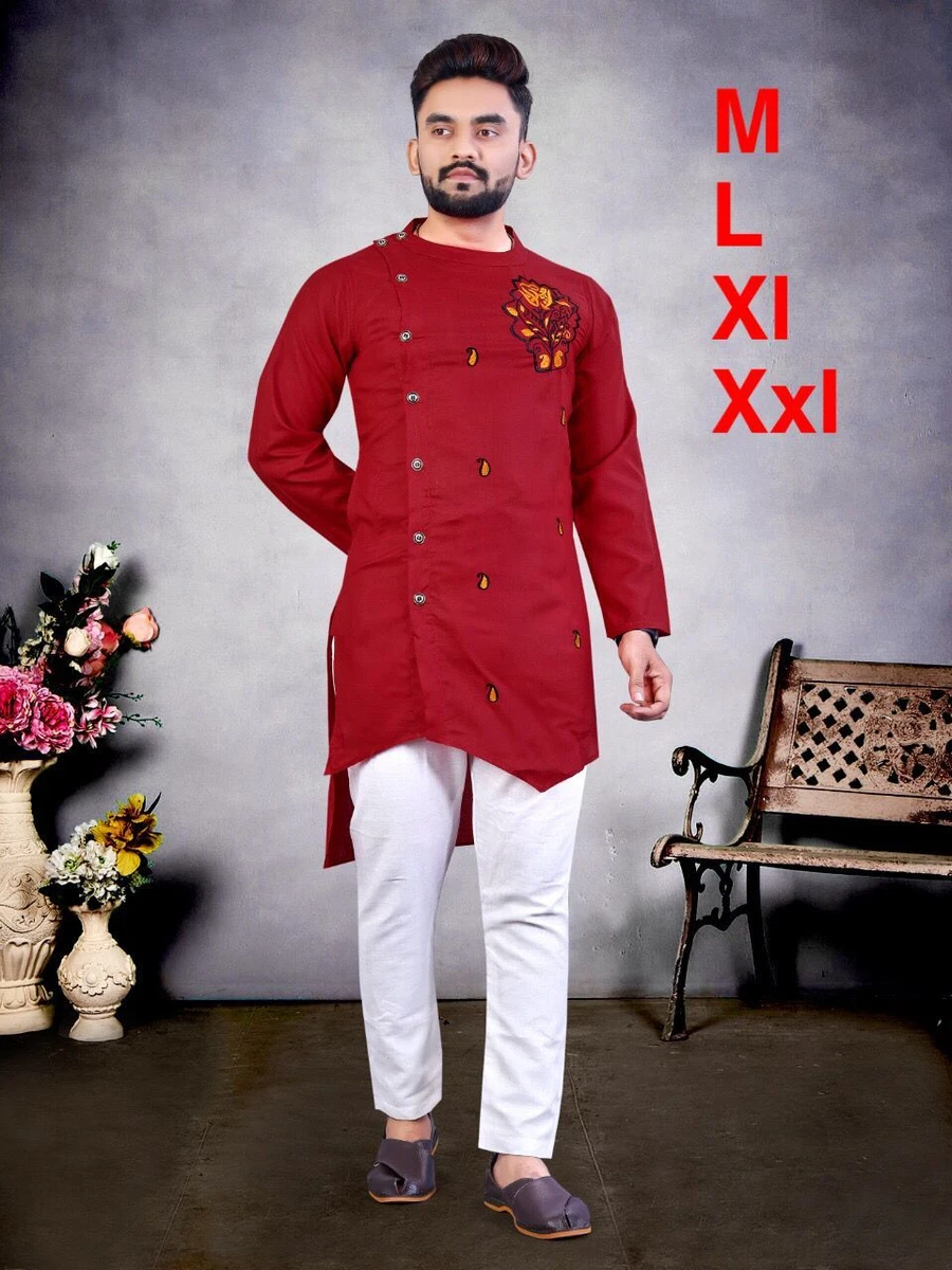 BOLLYWOOD INDIAN PAKISTANI ETHNIC PARTY WEAR MEN KURTA PAJAMA PURE