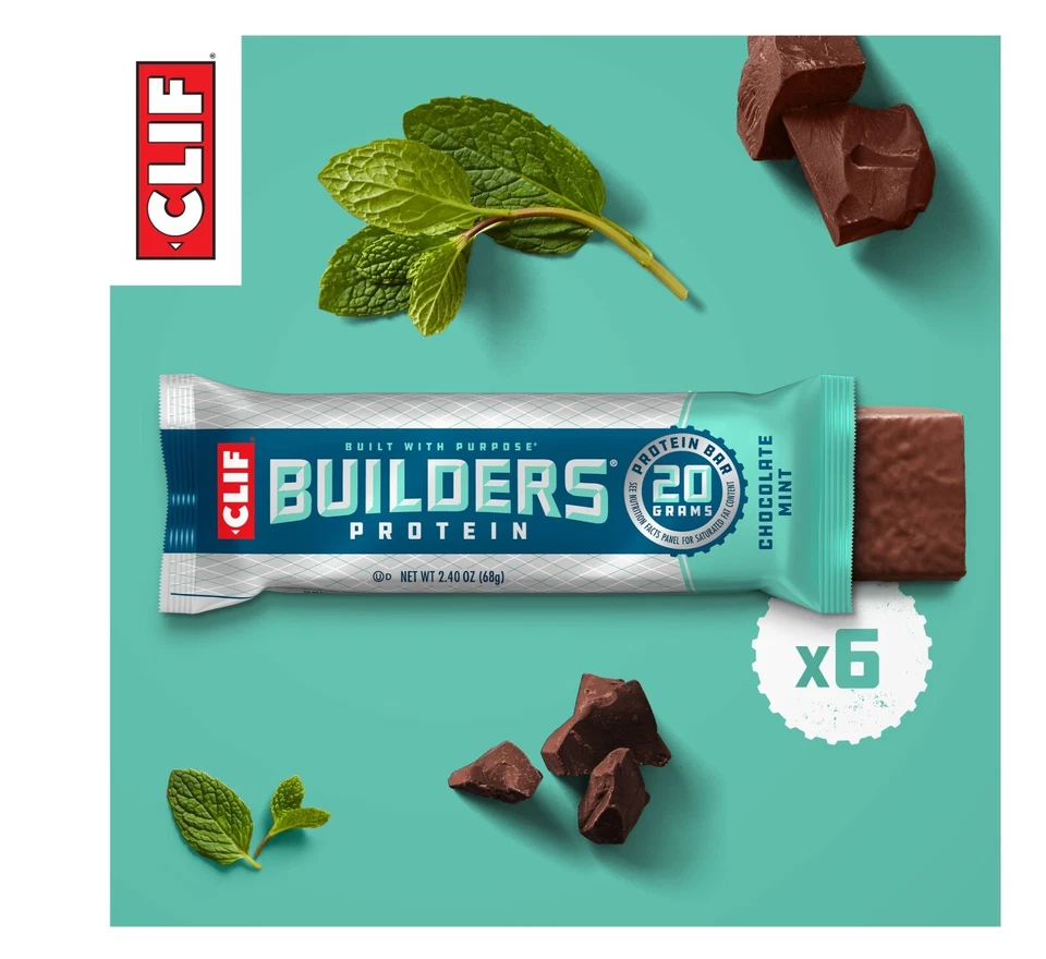 Barritas proteicas CLIF BUILDERS sabor chocolate menta, proteína vegetal, barra sin gluten Foto 3 de 4