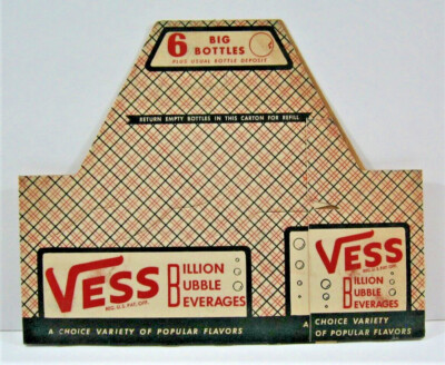 Vintage Vess Billion Bubble Soda Pop Bottle 6 Pk Carrier Carton Unused Old Stock