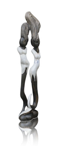 Sœurs sirènes sculpture en pierre faite main au Zimbabwe. H 120 cm/30 kg - Photo 1/4