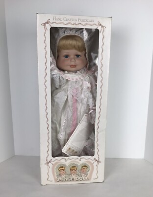 THREE FACE VICTORIAN PORCELAIN BABY DOLL NEW TAG BOX CRACKER BARREL  EXCLUSIVE