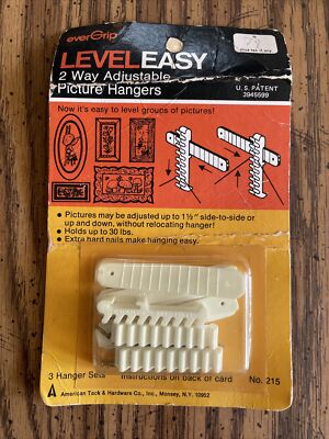 Vintage evergrip Level Easy 2 Way Adjustable Picture Hangers Sealed Rare No. 215