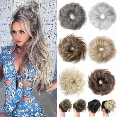 Real Thick Curly Messy Bun Hair Piece Scrunchie Updo Natural Hair Extensions HYT