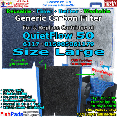 For Aqueon QuietFlow 50,6117,015905060820 Water Pump Filter Compatible CarbonPad
