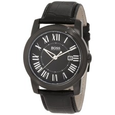 NEW HUGO BOSS BLACK TONE,BLACK CROC. LEATHER BAND,ROMAN #'S WATCH- 1512715