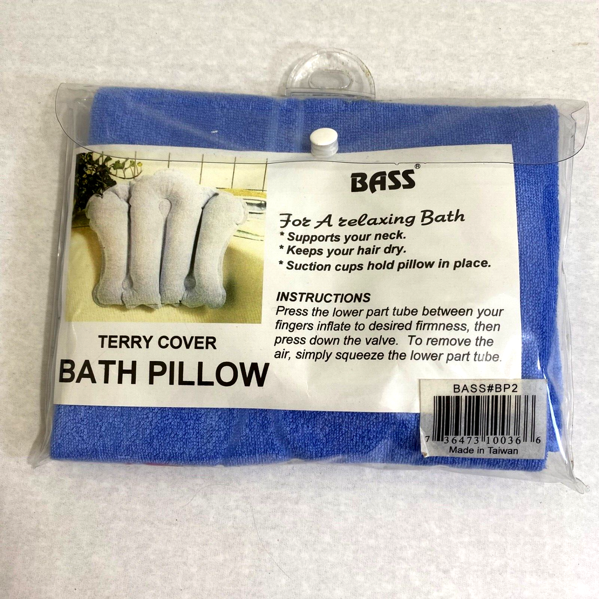 BASS Brushes Terrycloth Bath Pillow Inflatable Blue New Unused