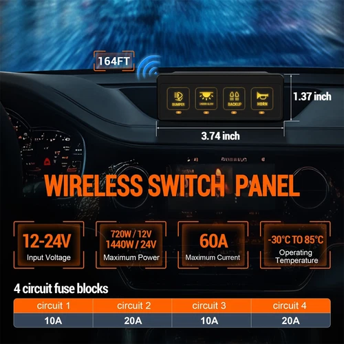 MICTUNING Wireless 4 Gang Switch Panel LED ON-Off Relay Circuit Control Box Kit - Picture 5 of 8