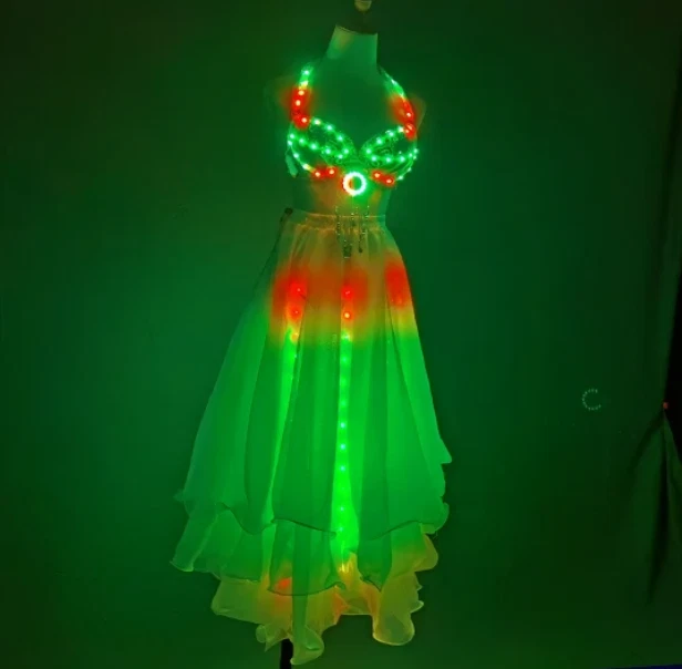 Sexy Falda Dividida de Danza del Vientre con Luces LED de Color para Mujeres Danza del Vientre Profesional Trai Foto 2 de 3