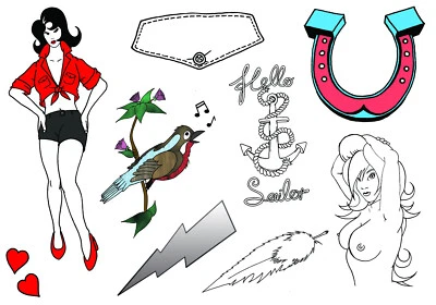TOP TATS Pin Up Girl Sailor Tattoos, Costume Amy Fancy Dress Outfit Costume