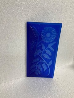 Antique Addison glass window tile pane Cobalt blue Sunflower approx 8x4"