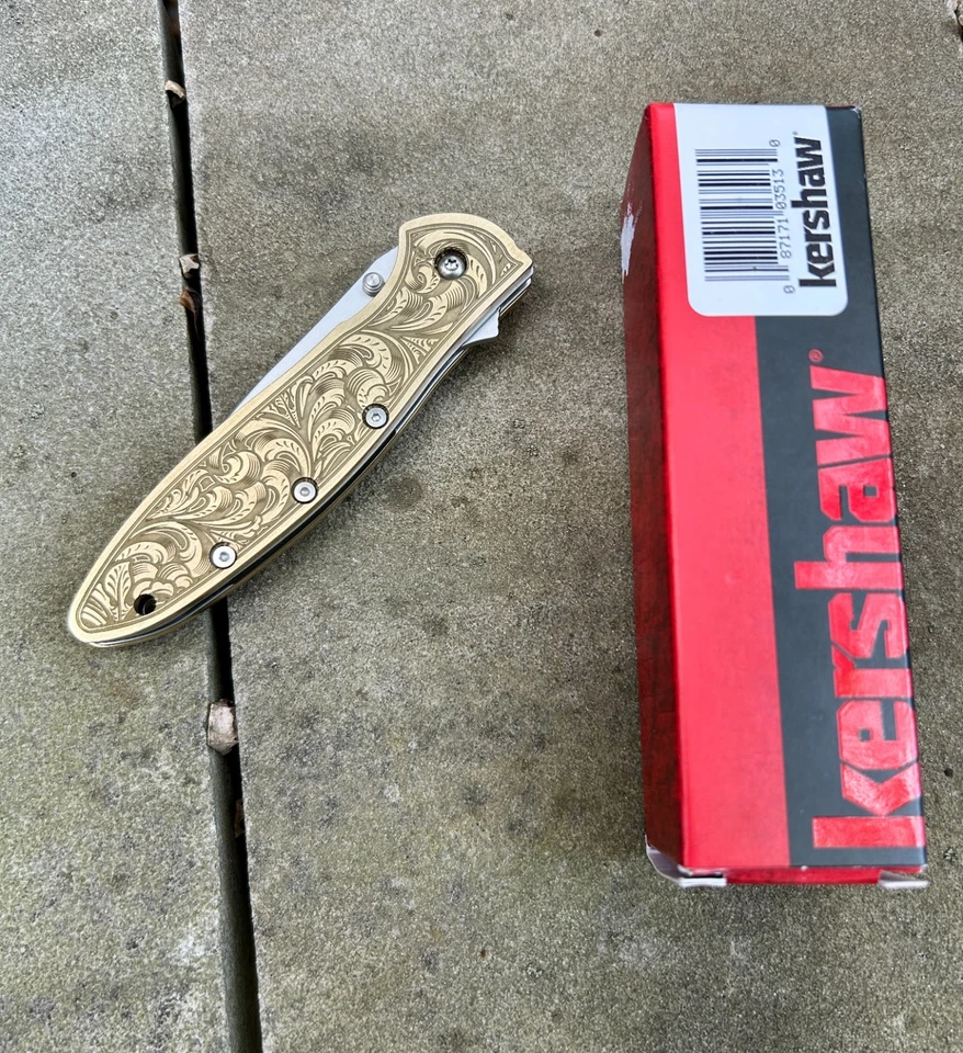 Kershaw Leek 刀 | 定制黄铜手柄金银丝设计 | 美国制造 | — 第 2/4 张图片