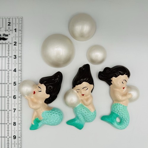 Sirena BAMBINI gesso kitsch placca da parete kitsch stile vintage bolle verde - Foto 2 di 3