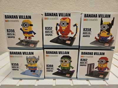 Rare HSANHE Banana Villain Minion Superhero Micro Block Lot 6pc Sealed Bags