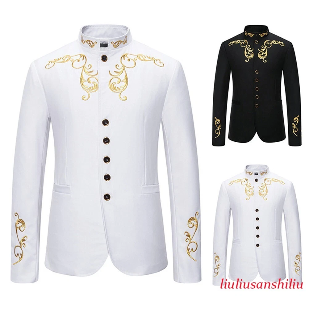 New Men's Casual Victorian Jacket Long Sleeve Blazer with Decorative Pattern