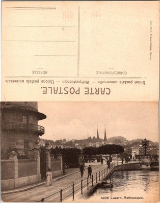 Luzern Rathausquai Switzerland Vintage Postcard 4236 Unposted Sepia Scenic