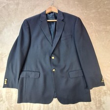 Stafford Blazer Mens 44R Navy Wool Blend Gold Buttons Single Vent Jacket