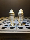 Hazel Atlas Beehive Salt Pepper Shakers Clear Glass Heavy Metal Lids Vintage USA