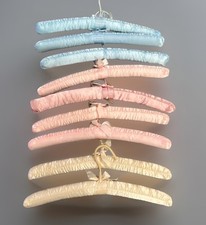 VTG Padded Satin Hangers Boudoir Lingerie Lot of 9 Pink Blue Ivory