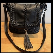JustFab Black Braided Tassel Crossbody Shoulder Bag